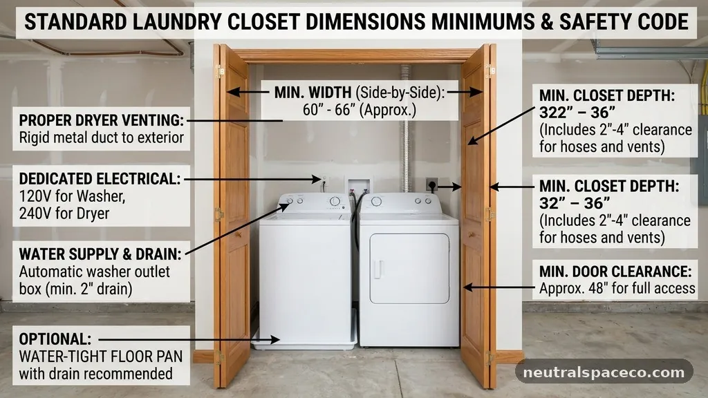 Code Requirements and Safety - Standard Laundry Closet Dimensions: Minimum Width and Depth for Side-by-Side
