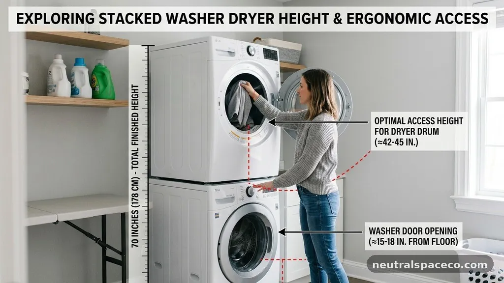 Laundry Room Ergonomics and Access - What Is the Total Finished Height of a Stacked Front-Load Washer and Dryer?