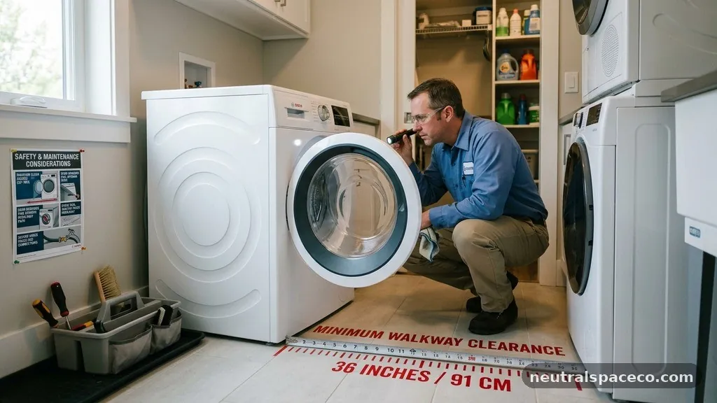 Safety and Maintenance Considerations - Minimum Walkway Clearance in Front of Front-Load Washer with Door Open