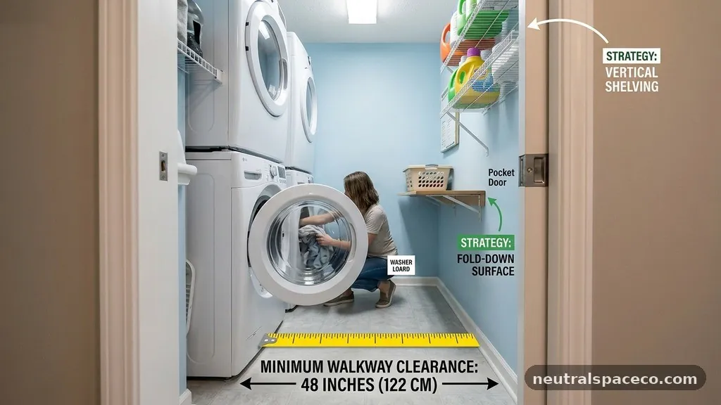 Strategies for Tight Laundry Spaces - Minimum Walkway Clearance in Front of Front-Load Washer with Door Open