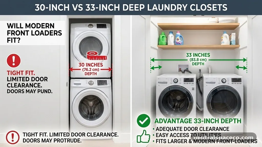 The Advantage of 33-Inch Depth - 30-Inch vs 33-Inch Deep Laundry Closets: Will Modern Front Loaders Fit?