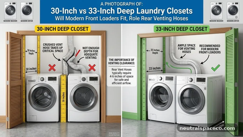 The Role of Rear Venting and Hoses - 30-Inch vs 33-Inch Deep Laundry Closets: Will Modern Front Loaders Fit?