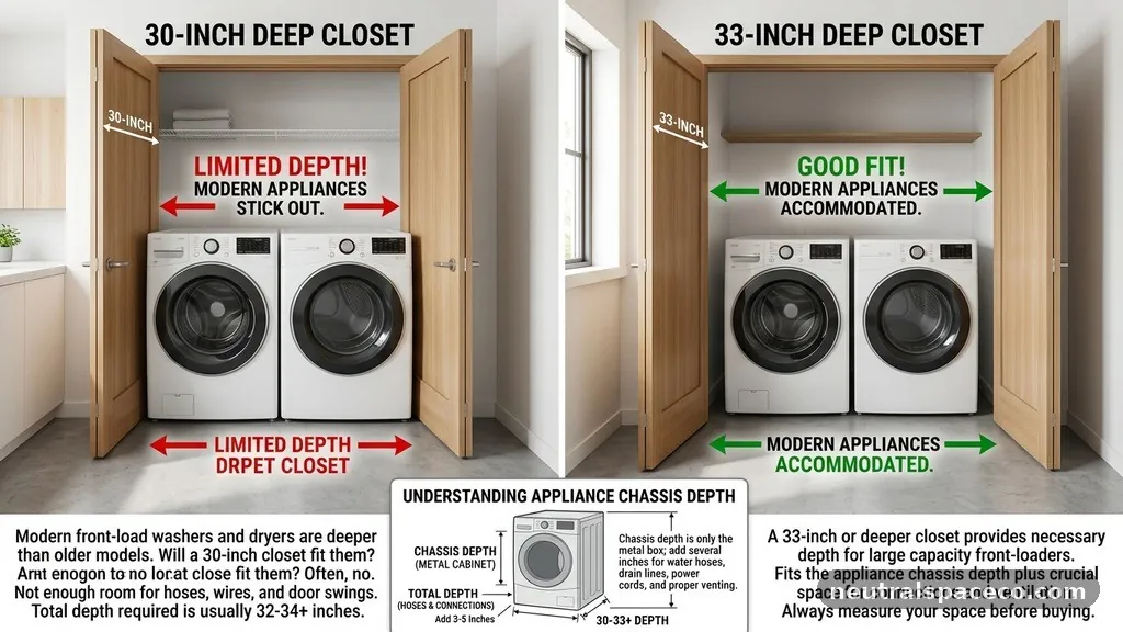 Understanding Appliance Chassis Depth - 30-Inch vs 33-Inch Deep Laundry Closets: Will Modern Front Loaders Fit?