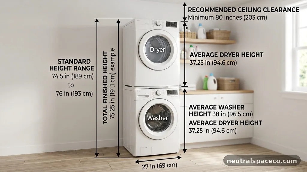 What Is the Total Finished Height of a Stacked Front-Load Washer and Dryer?