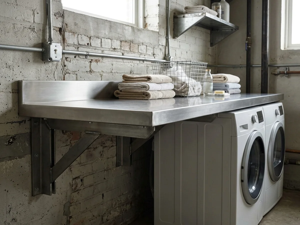 Stainless Steel Surfaces on Cleats - Countertop Rest Directly on the Washer or Be Wall-Mounted on Cleats