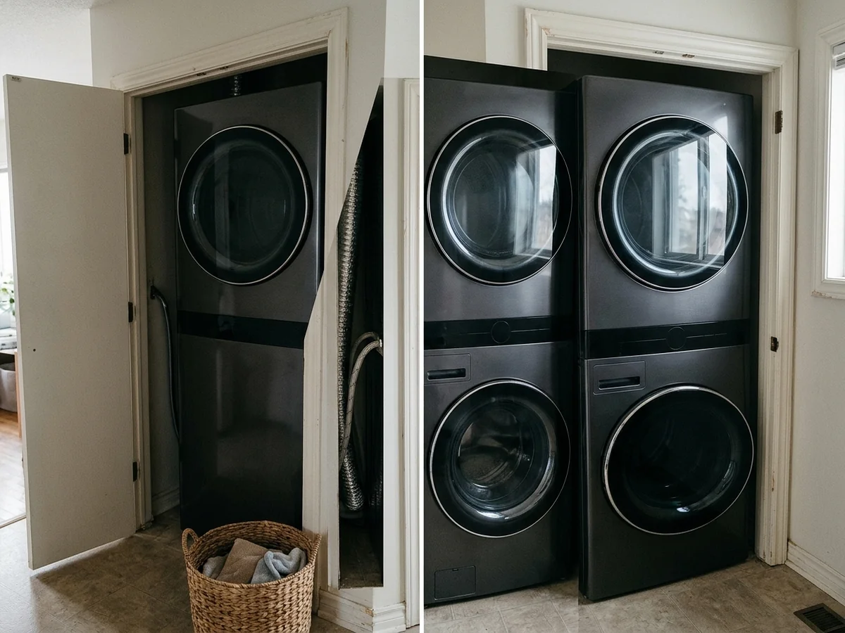 Precise Spatial Clearances and Installation Requirements - Stacked Washer-Dryer Unit