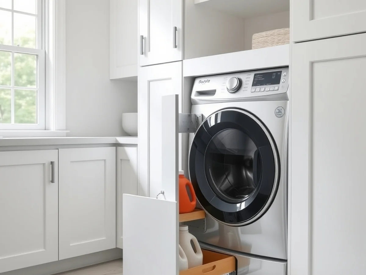 Integrating Pull Out Storage Directly Under Countertops Next to Washers - Washer Detergent Dispenser Drawers Under Countertops